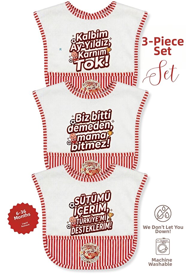3-Piece Turkey Written Combination Set (Waterproof) Activity and Pocketed Baby Bib 6-36 Months