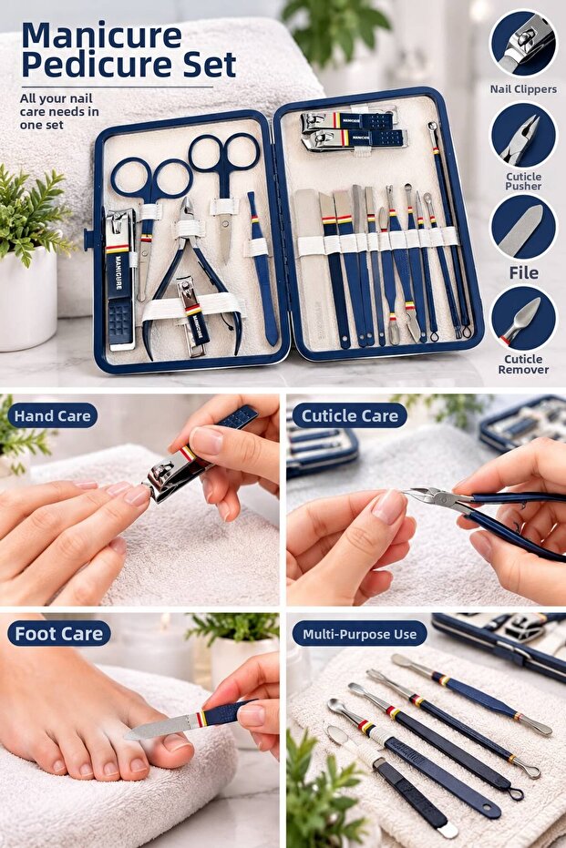 Professional 19-Piece Stainless Steel Manicure Pedicure Nail Care Kit with Special Bag Luxury Leather Case