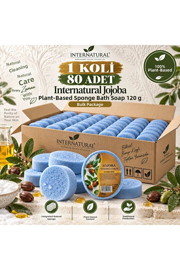 Internatural Jojoba Herbal Bath Soap with Sponge 80-Pack Box (80 X 120 g)