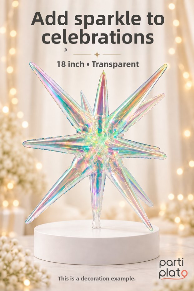 Transparent Polar Star Foil Balloon 18 Inch – Iridescent Birthday, Party, and Christmas Decoration