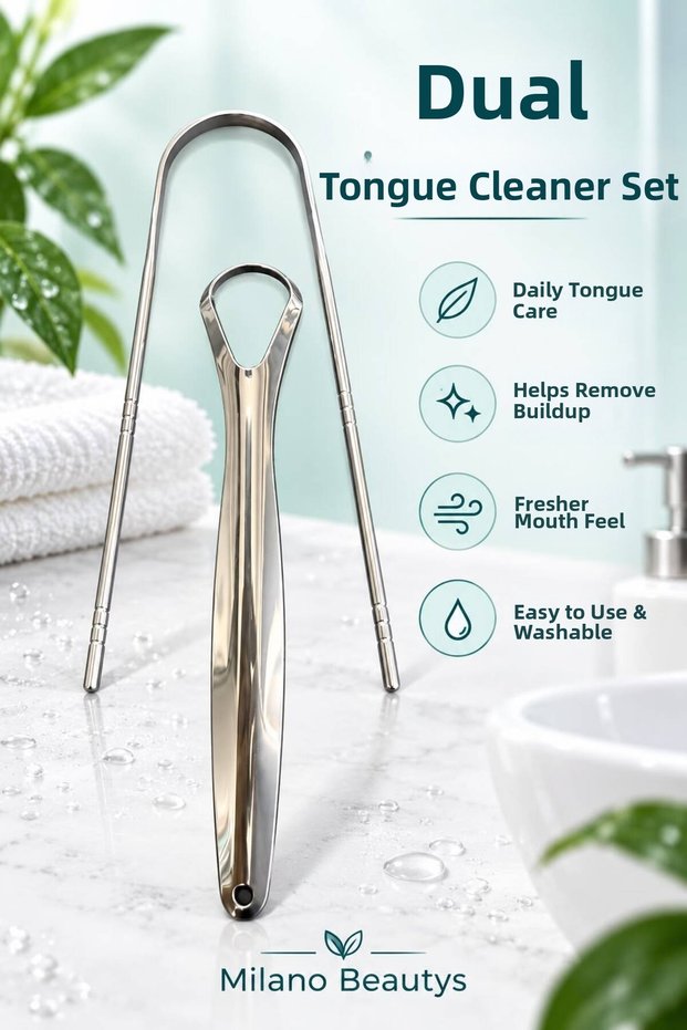 Stainless Steel Tongue Cleaner and Tongue Scraper -2 Pieces