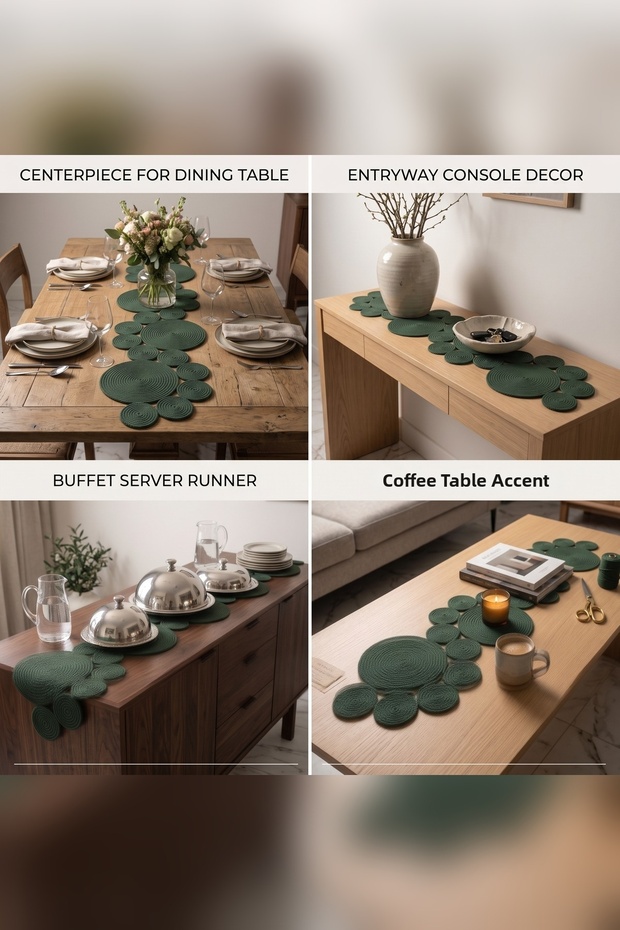 150X38Cm Christmas Emerald Green Merida Cotton Rope Runner, Christmas Hall Kitchen Tablecloth Runner