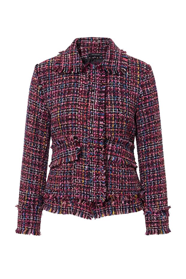 Fuchsia Zippered Tweed Jacket Twoaw27Ce00054
