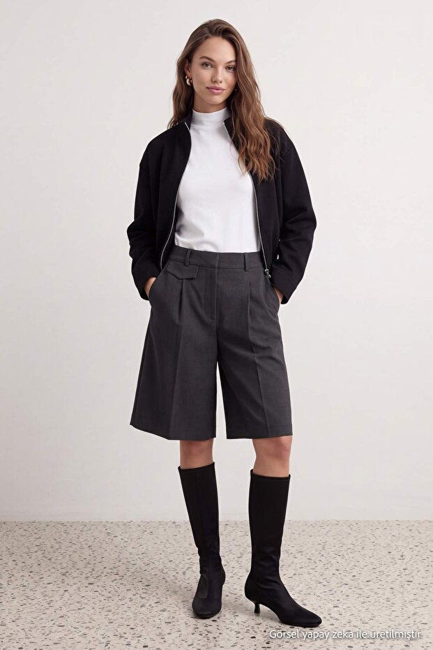 Anthracite Melange Long Fabric Shorts & Bermuda TWOAW26SR00052