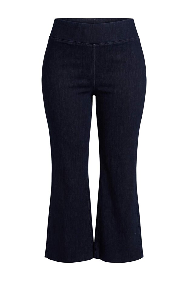 Koyu Mavi Yüksek Bel Yumuşak Ekstra Esneyen Örme Skinny Tayt Flare Paça Jeans TBBAW27CJ00028