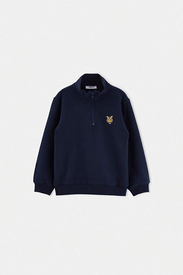 Lacivert Pamuklu Baskılı Dik Yaka Regular Erkek Çocuk Örme Sweatshirt TKDAW26SW00038