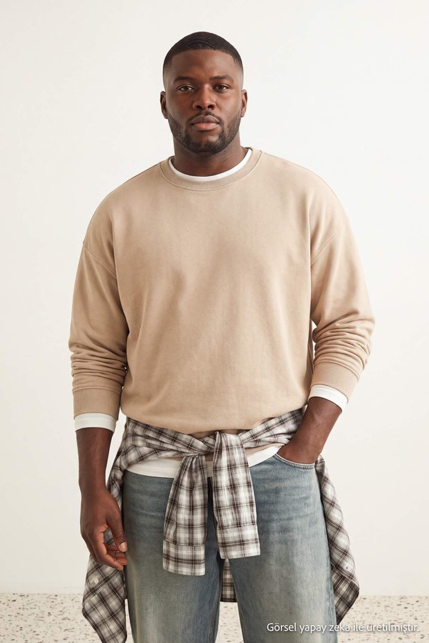 Plus Size Stone Oversize/Wide Fit Basic Sweatshirt Tmnaw27Ao00026