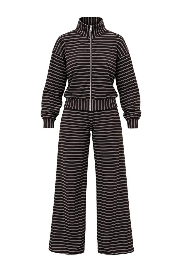 Çok Renkli Çizgili Regular/Normal Kalıp Geniş Paça Pamuklu Esnek Örme Alt - Üst Takım TWOAW27AU00131