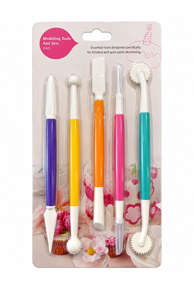 5-Piece Double-Sided Sugar Pulp and Marzipan Shaping Modeling Set