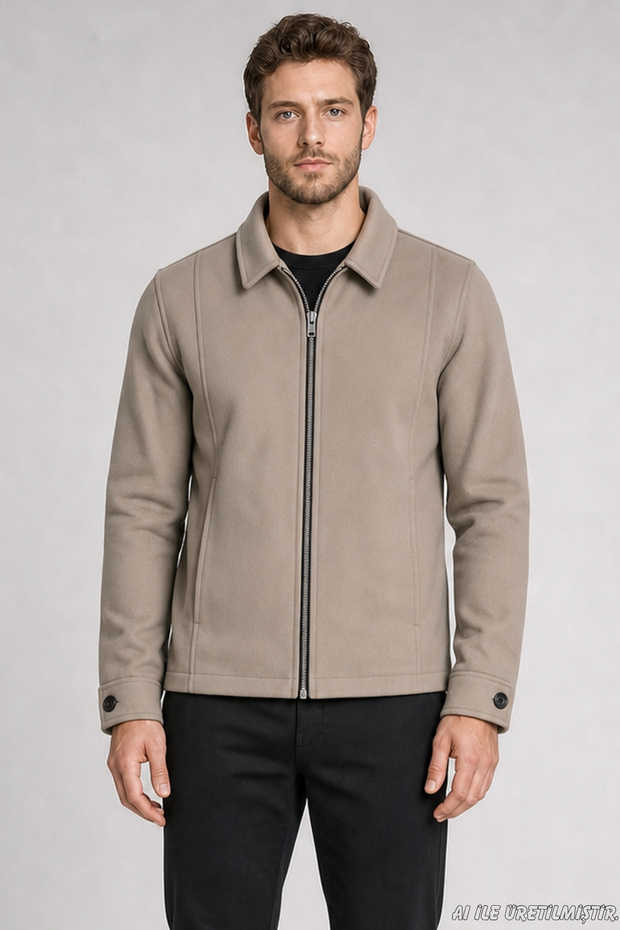 Men's Cream Oversize Zippered Quilted Cashmere Jacket