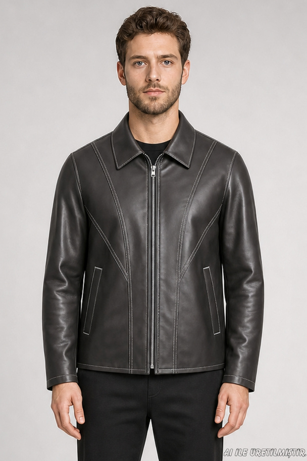 Men's Brown Zippered Regular Fit Faux Leather Jacket with Fur Inside