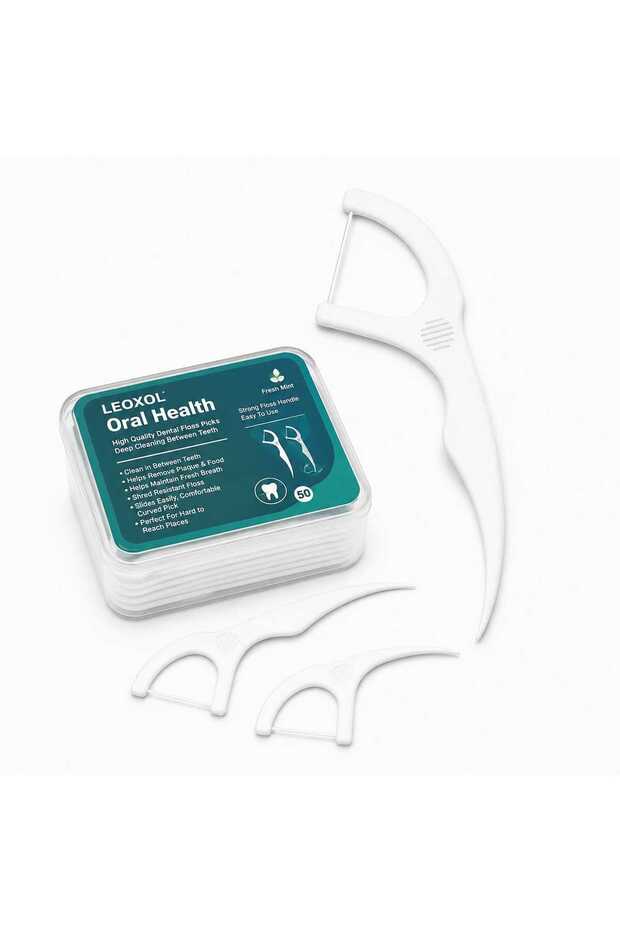 Leooxol Dental Floss Picks 50 PCS | Oral Cleaning Floss Sticks | Toothpick Flosser With Handle | Portable Interdental Cleaners For Adults Travel Daily Care