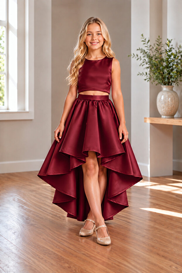 Girl's Asymmetrical Satin Skirt