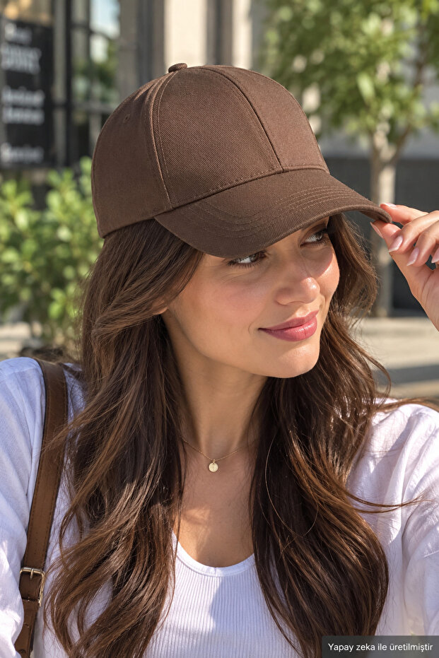 Brown Flat Baseball Cap with Velcro on the Back, Adjustable Unisex Cap – Casual Sports Basic Model Hat