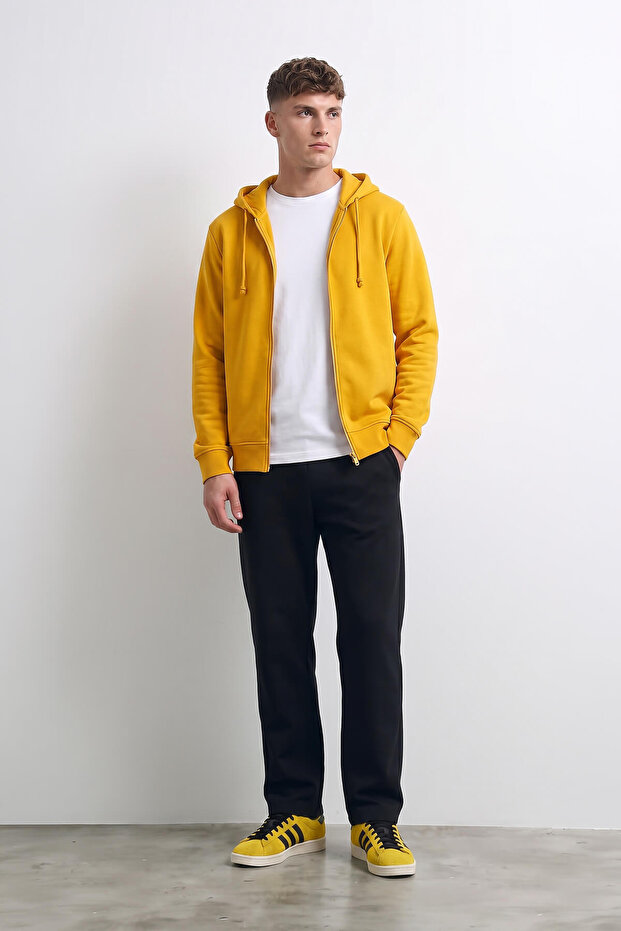 Men's Zippered Hooded Sweatshirt with Fleece Inside