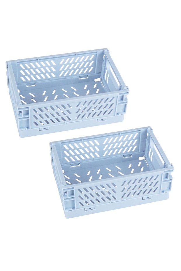 L Blue 2pcs 2-Pack Foldable Plastic Baskets for Organizing and Storage, Collapsible Storage Crate fo