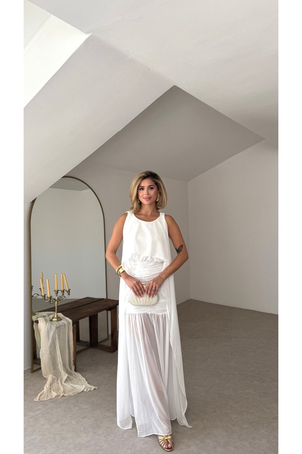 Cape Skirt Chiffon Lined Special Occasion Graduation Wedding Henna Engagement Women's Dress