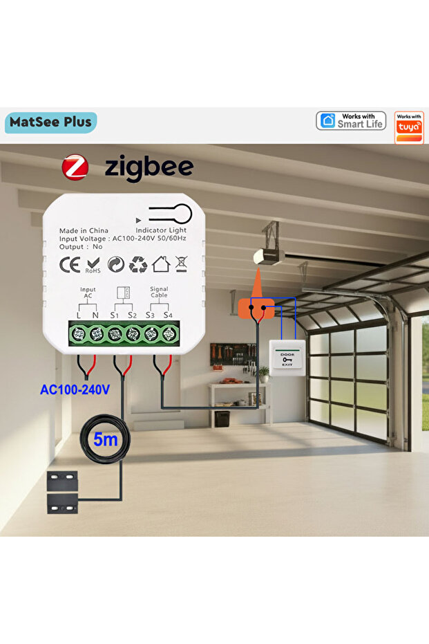 Smart ZigBee Garage Door Sliding Gate App Remote Control Open CLose and Timer Support Alexa Google H