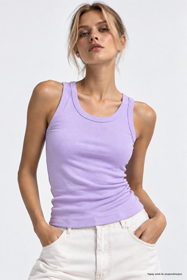 Women's Lilac Camisole Zero Sleeve Crew Neck Cotton Undershirt