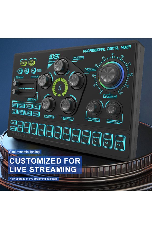 SX91 48V Audio Mixer with Voice changer,Podcast Mixer,Sound Card for Phone Gaming Karaoke Studio Liv