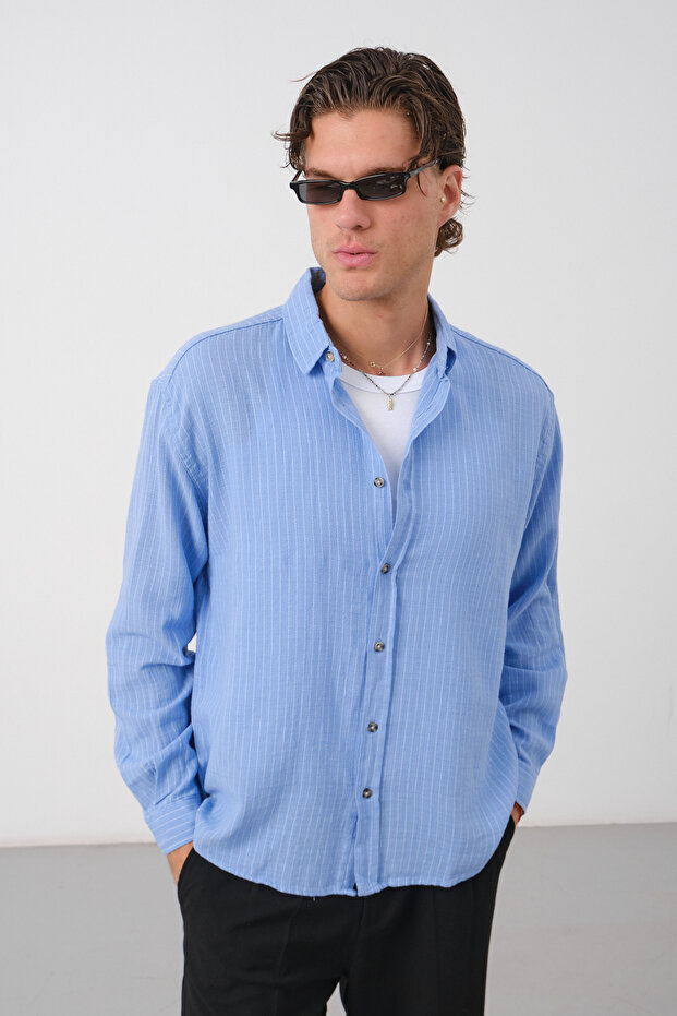 Men's Linen Oversize Relaxed Fit Long Sleeve Summer Shirt