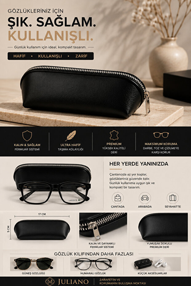 Premium Thick Zippered Leather Glasses Case