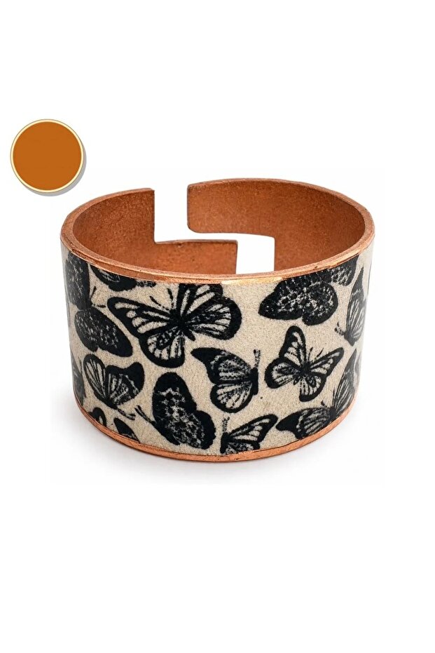 Black and White Ethnic Pattern Thick Copper Ring, Hand-Embroidered Adjustable Model