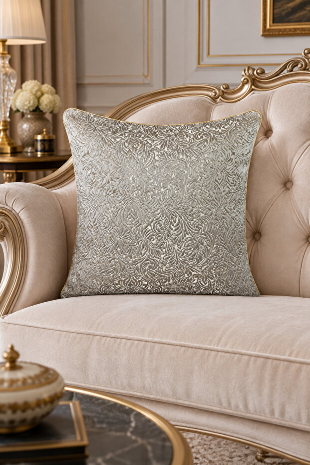 Cushion Cover Patterned Jacquard - Double-Sided Piping 45X45 cm Mink