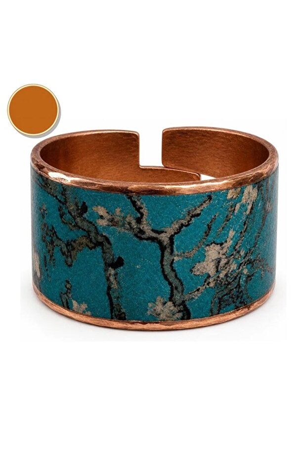 Cream black check thick copper ring, adjustable