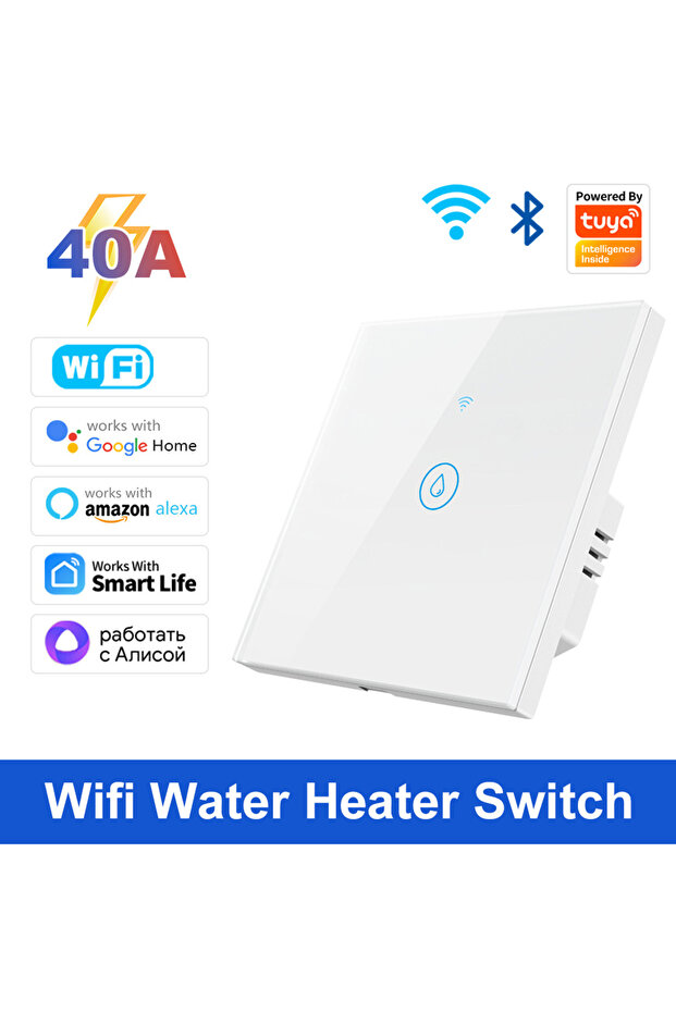 white 40A WiFi Smart Water Heater Boiler Switch 8000W Wok With Tuya/Smart Life Remote Control Energy