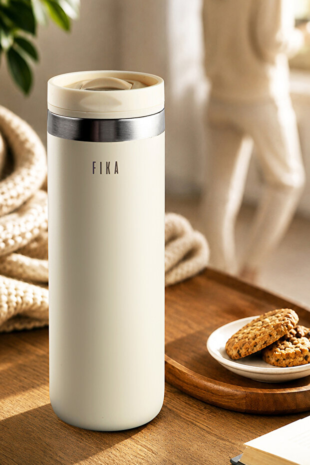 Fika Tauko Leak-Proof, Easy to Disassemble, Deep Cleanable, Patented Lid, Steel Cup Thermos 470 ml - Beige