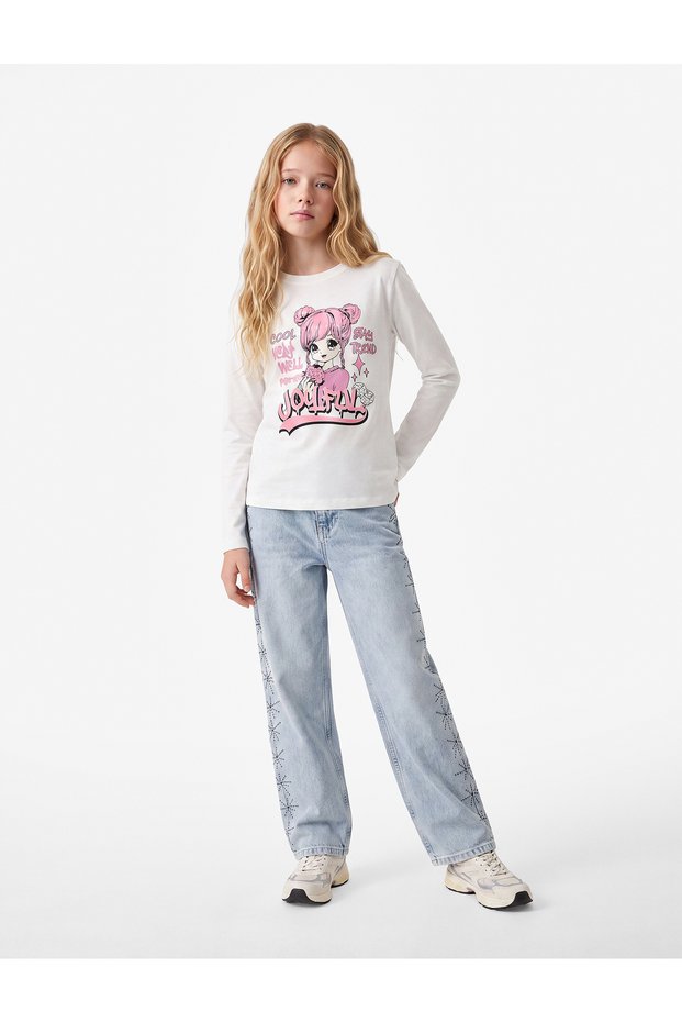 Cotton Long Sleeve Crew Neck Printed T-Shirt