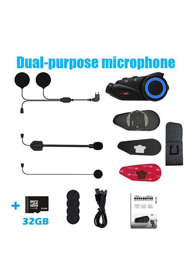 Add 32GB MAXTO M3 Motorcycle Helmet Bluetooth Headset Intercom 1000m WiFi 1080P Lens Video Recorder