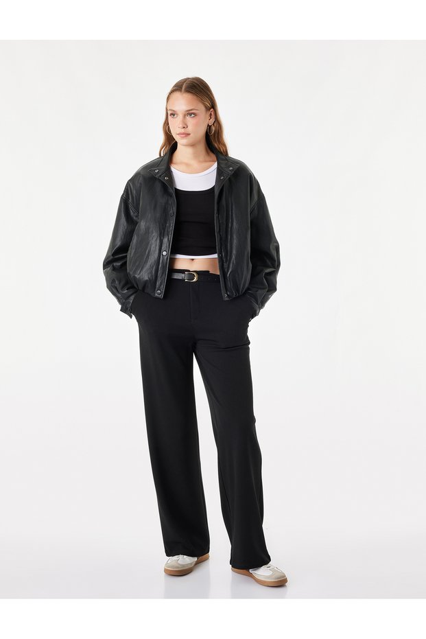 Scuba Fabric Straight Fit Pants with Pockets