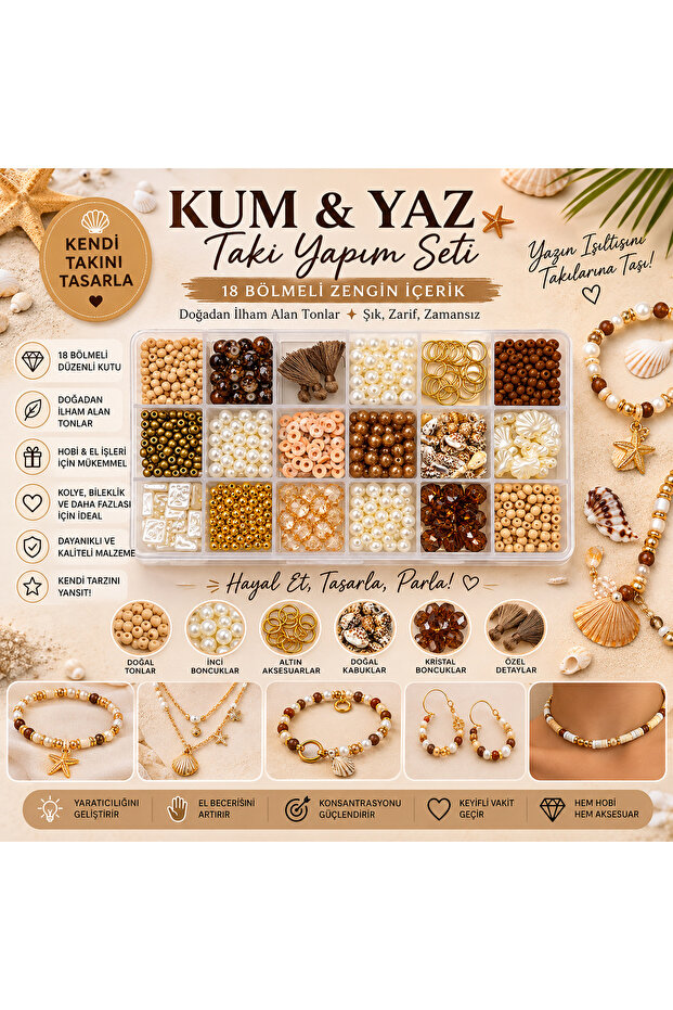 In Sand and Summer-Themed Colors | Jewelry Making Hobby Set | Beads | Bracelet Necklace