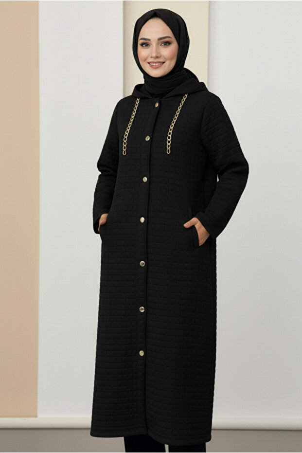 Quilted Long Sleeve Hooded Seasonal Coat