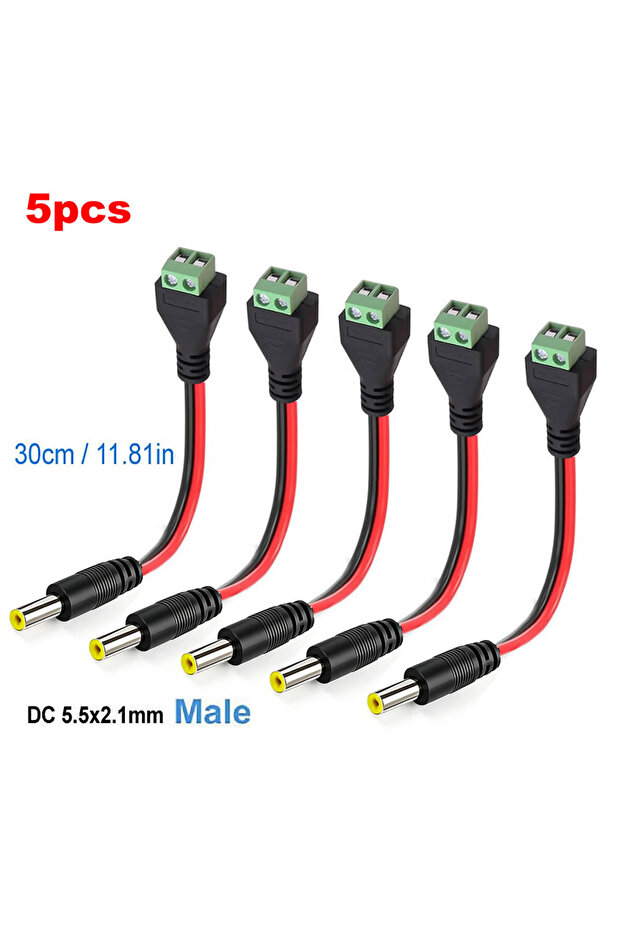 5521 Male-5pcs DC 5.5mmx2.1mm Screw Terminal Block Adapter Power Extension Cable DC to 2Pin Solderle