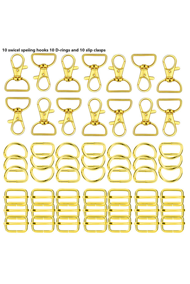 Gold 30 Pack Swivel Clasp D Ring and Slider Clasp Set Lanyard Snap Hook Keychain Clip Hook D Keychai