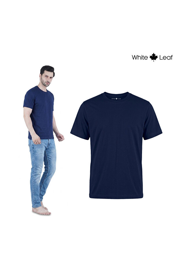 Round Neck Tshirt for Men – 100% Combed Cotton, Comfort Fit Casual T-Shirt, Navy, 1 Piece