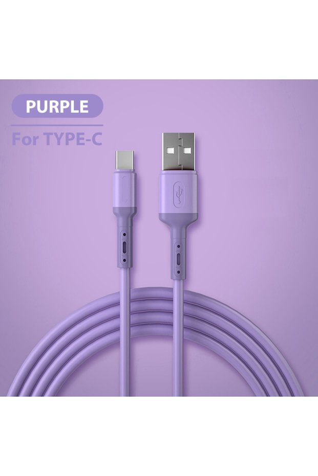 2m Purple NNBILI 3A USB C Cable Fast Charging TYPE C Liquid Soft Silicone Data Cord For Huawei Xia
