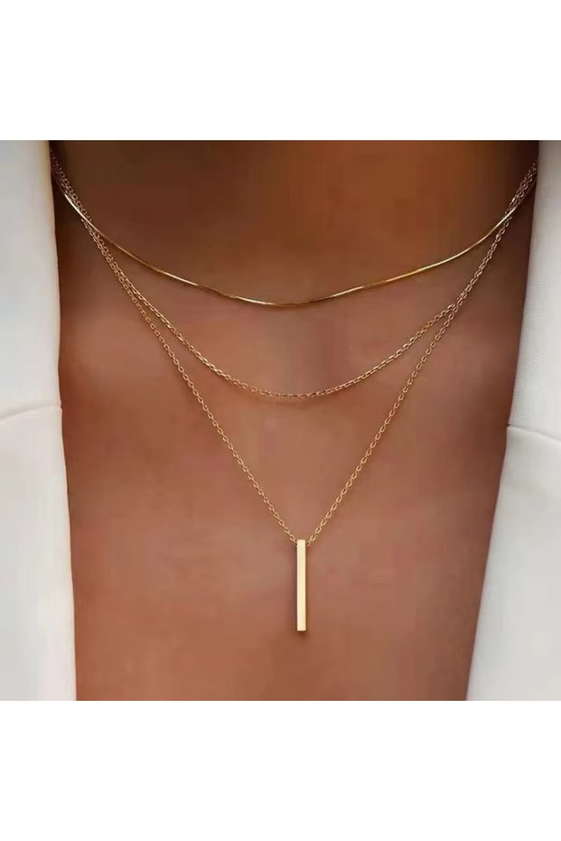B Vintage Bohemian Multilayer Minimalist Necklace for Women Stick Pendant Link Chain Necklace Colla.