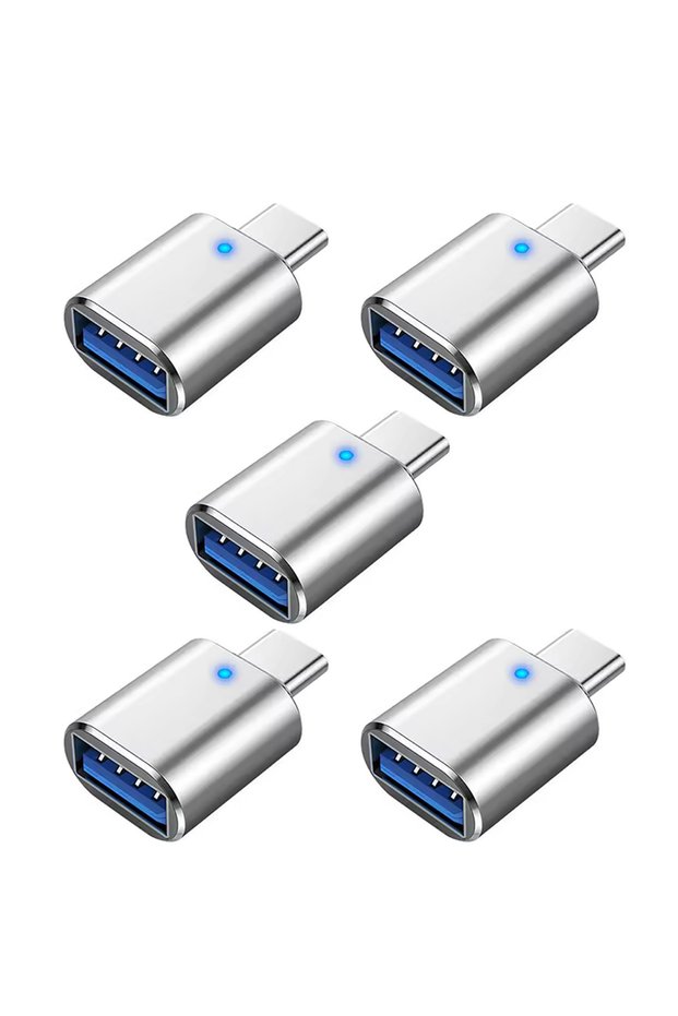 5pcs silver NNBILI 1-5pcs USB 3.0 To Type C Adapter LED OTG To USB C Male To USB A Female Connector