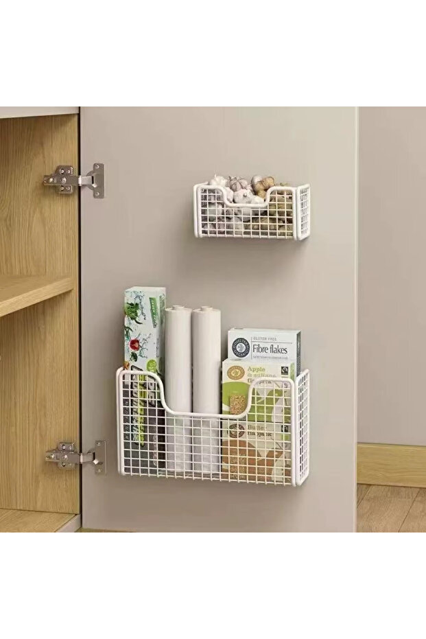 SNJ-white Punch-free Kitchen Cabinet Door Storage Box Iron Rack Wall-mounted Cabinet Plastic Wrap Ra