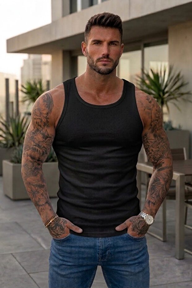 Men's Slim Fit Ribbed Cotton Undershirt