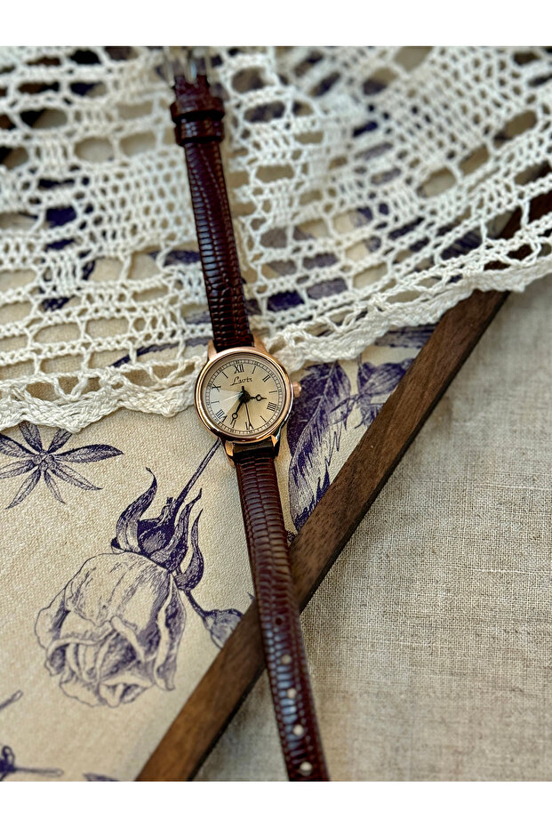 Coffee 1pc Retro Leisure Elegant Women Coffee Brown Leather Strap Watch, Small & Exquisite Round Dia