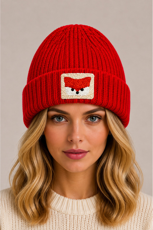 Red Wool Beret with Fox Punch, New Year's Birthday Gift