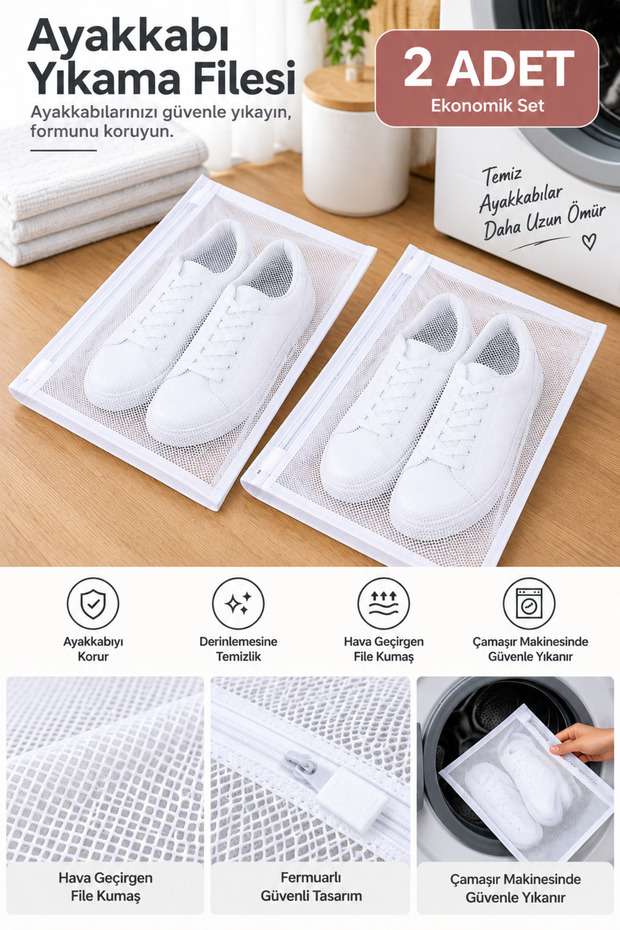 2 Pieces of Zippered Shoe Washing Net White