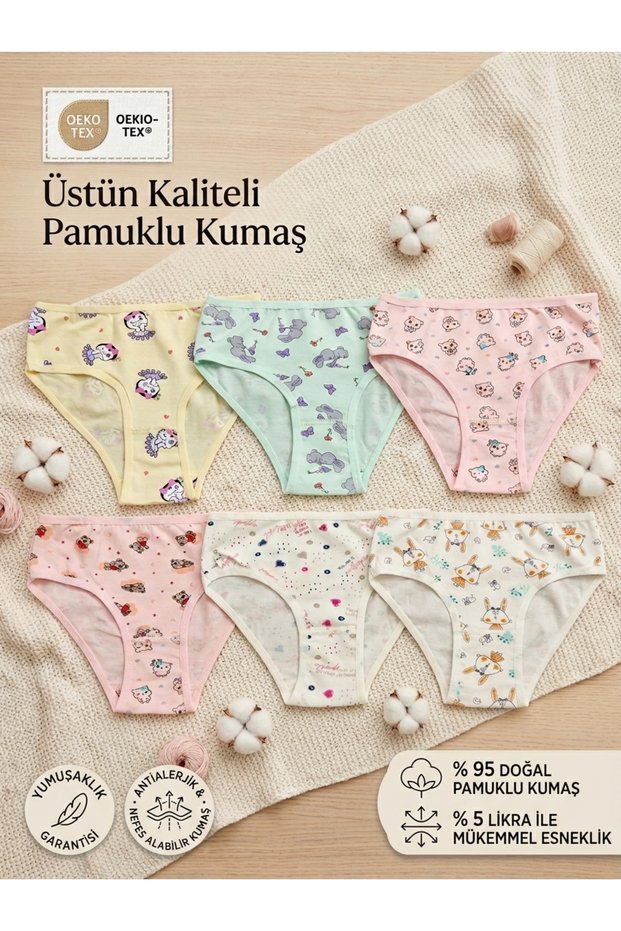 Girl's Printed Patterned Colorful Cotton Lycra Flexible Lycra 6-Piece Panties