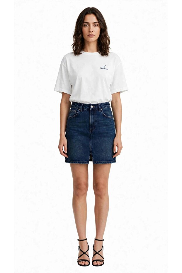 Women's Navy Blue Mini Denim Skirt