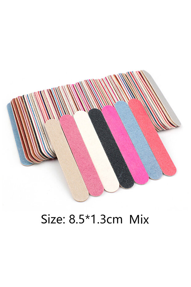 Light Grey 100Pcs/Pack Mini Wood Nail Files Double-sided Straight Sticks Disposable Wooden Cuticle R